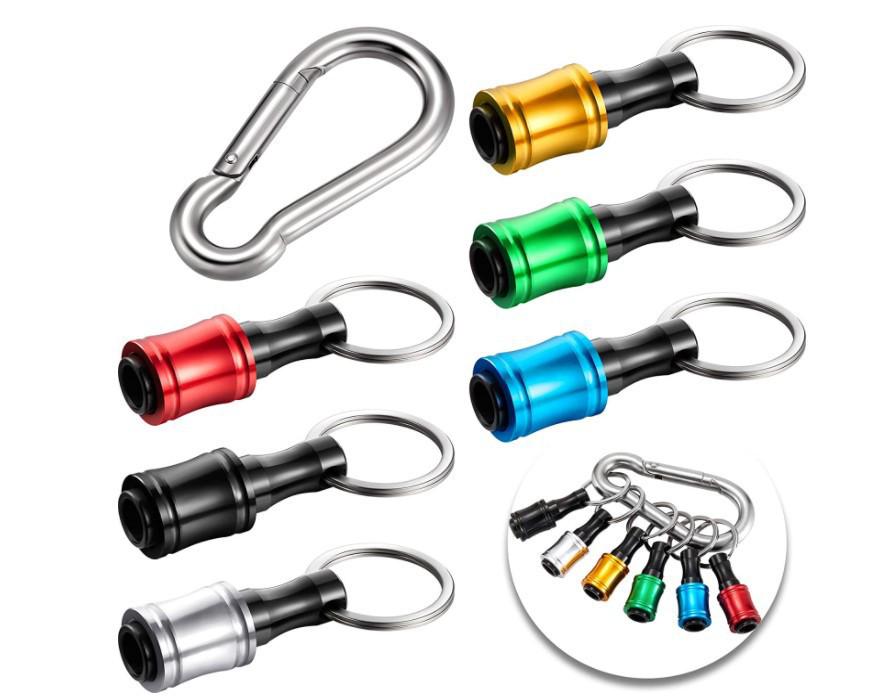 6-Piece Colorful Keychain Set: Extension Rods and Mountaineering Buckle with 1/4" Hex Drill Bit Storage Extension Rod