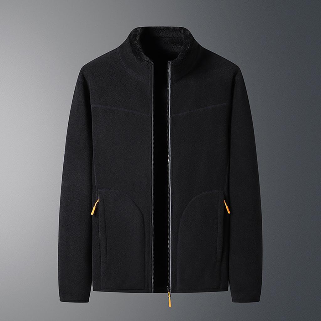 Men's Casual Outdoor Solid Color Jacket Double-sided Zippered Fleece Jacket