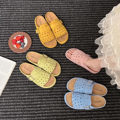 Zomer Kurk Sandalen Dames Mode Klompen Dikke Zool Slippers Dames Suède Strand Sandalen Met Voetboogondersteuning Dames Klompen Sandalen
