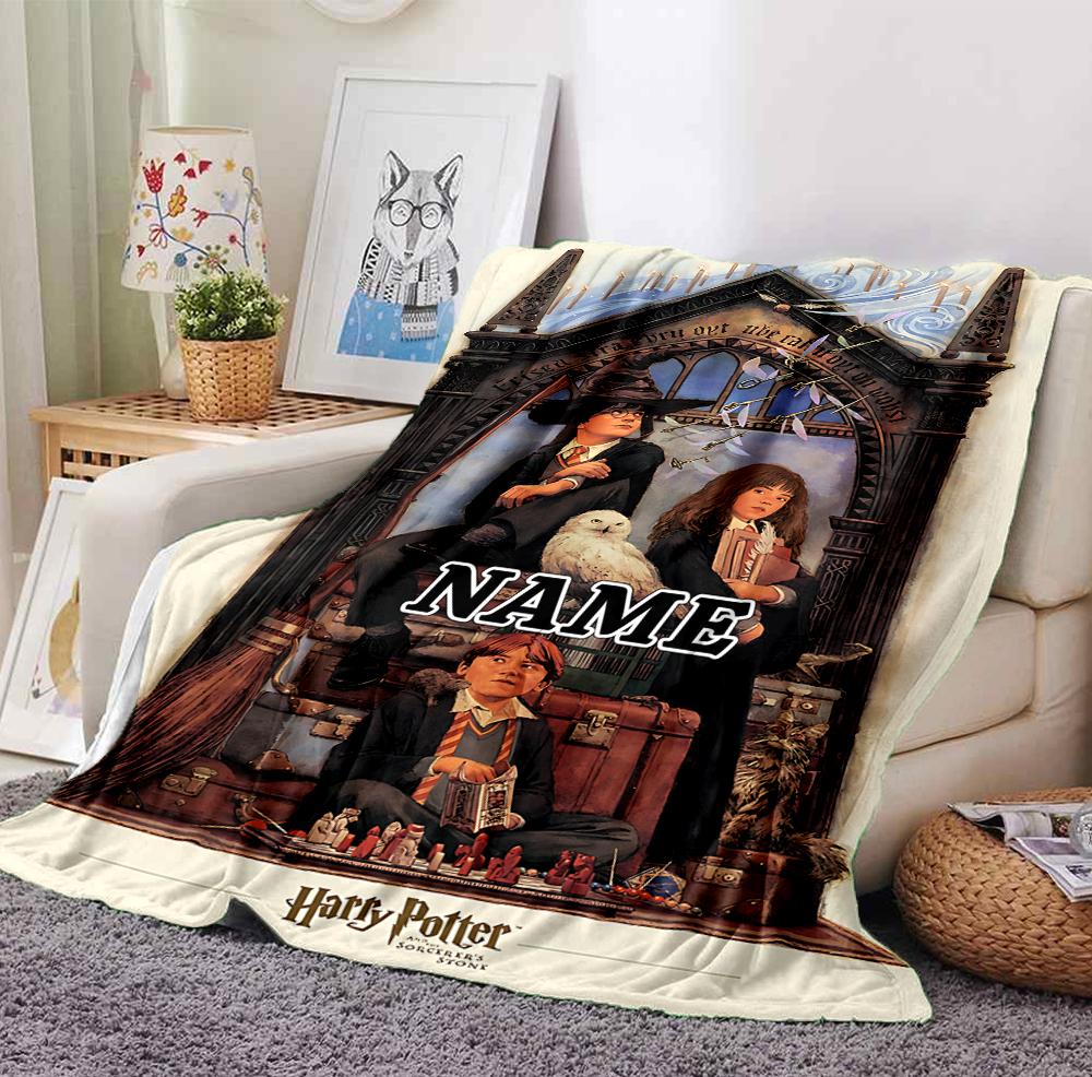 Custom Name Wizard World Flannel Blanket Throw Blanket Soft Warm Sofa Bed home Decor Unique Gift