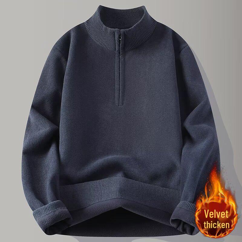 

Men s Fashionable High-Neck Half-Zip Sweater: Plus Velvet, Warm, Casual Knitwear for Fall and Winter L темно-сірий