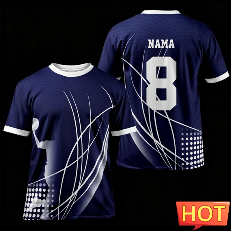 New Football Style T Shirt For Men Summer Fashion 3D Printed Custom Name Number Short Sleeve Ready Stock Simple Design T-Shirt