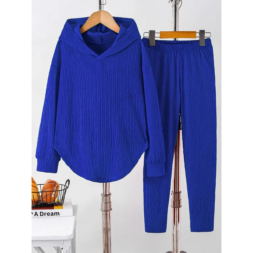 Casual Hooded Tops 2 Piece Sets for Women Fashion Solid High Waist Long Pants Set Female Holiday Women's Clothing Autumn Winter