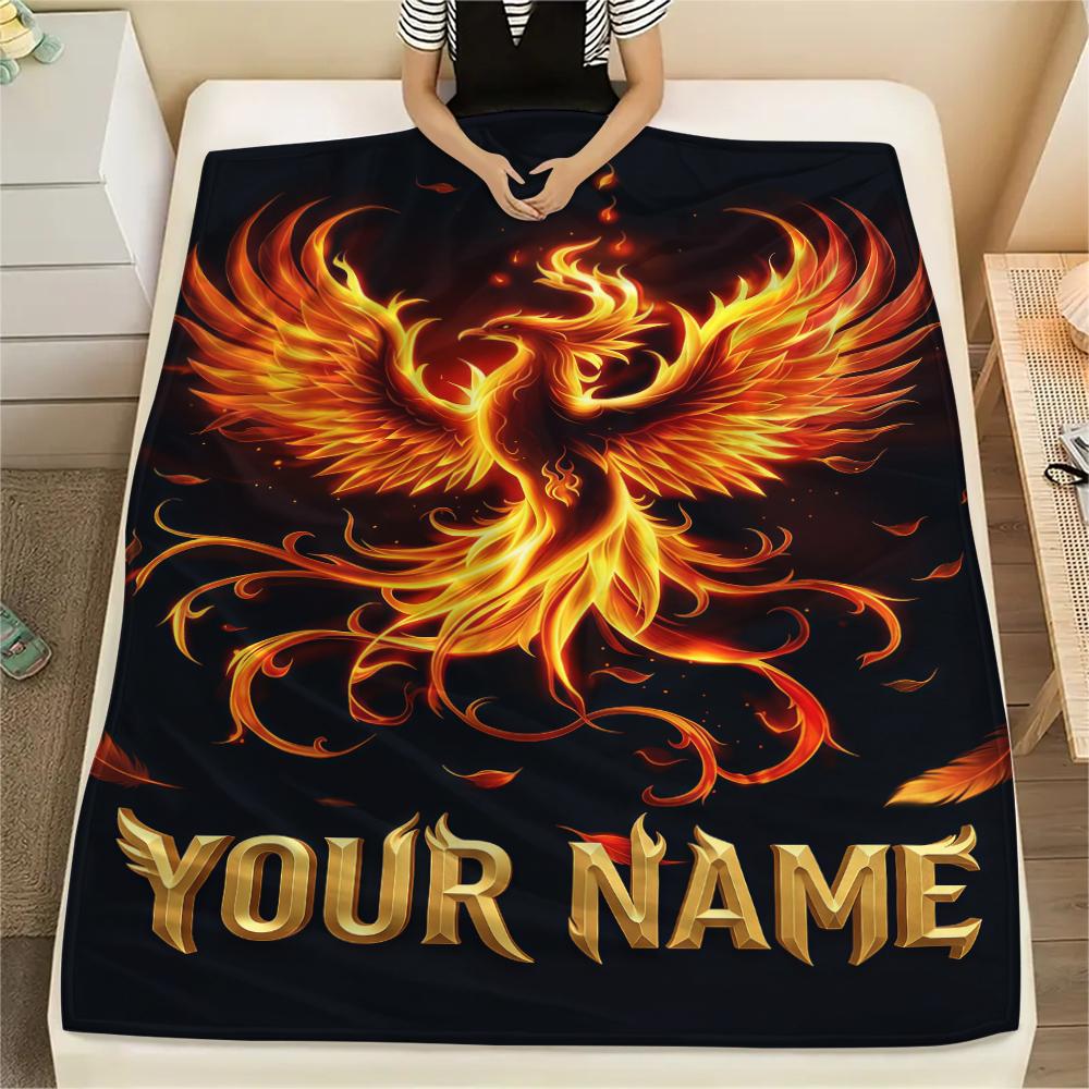 1PC Custom Name Phoenix Artwork Patterned Flannel Blanket Suitable For All Seasons for Home Decor Warmth and Comfort Gifts Holiday Present_lx
