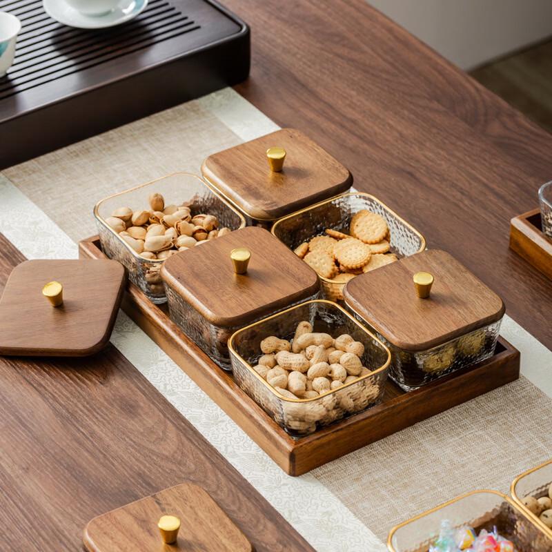 Ru Han Walnut & Glass Divided Snack Platter