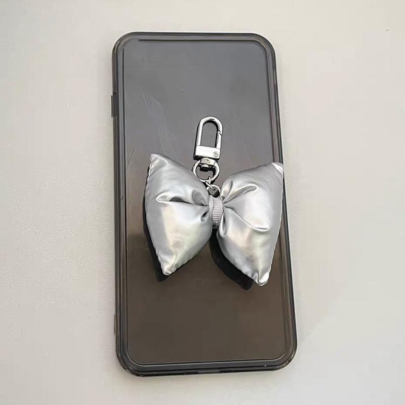 Y2K Silver Color Bow Keyring Korean 3D Bowknot Keychain Sweet Cute Bow Key Holder Fashion Backpack Pendant Bag Decor