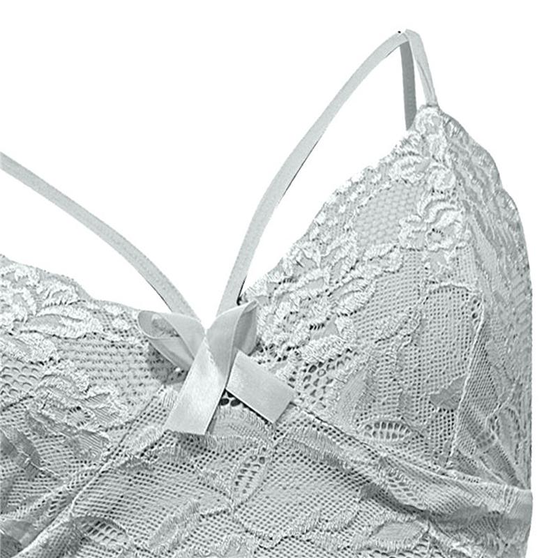 Floral Lace Sexy Lingerie Set, Strappy Bow Hollow Bra & Semi-sheer Boyshort Panties, Women's Sexy Lingerie & Underwear