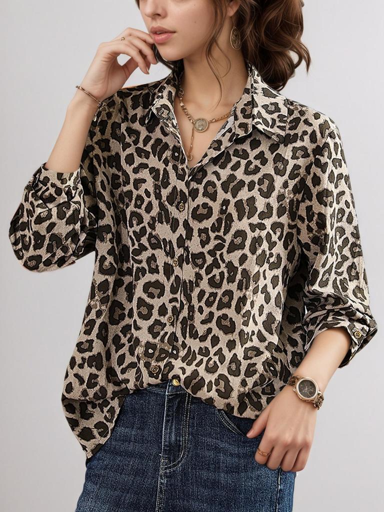 2026 New Elegant Women's Chiffon Leopard Print Slimming Top