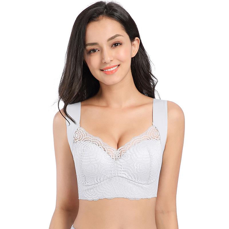 

Plus Size Ice Silk Lace Vest Bra: Wire-Free, Comfortable Sleep & Sports Underwear 34/75C