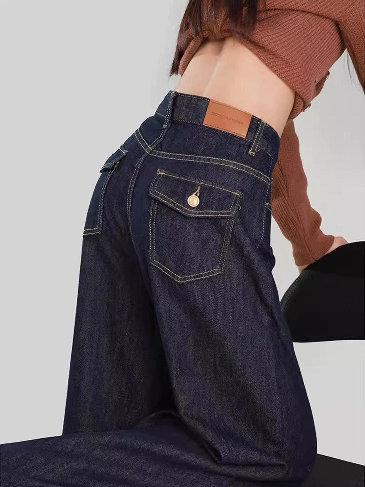 

Women s High Waist Wide Leg Denim Jeans - Raw Color, Lightweight, Floor-Length (2025) Large синій