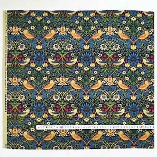 Material Bumbac Imprimat William Morris Strawberry Thief, Albastru, Pre-tăiat 1 m × 110 cm / Bumbac Zână