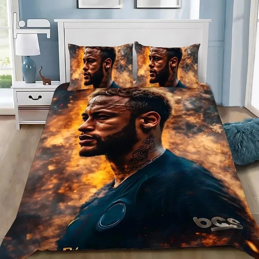 Modisches Fußball-Superstar N-Neymar Bettwäscheset 3D-bedruckter Bettbezug Bettwäscheset Weich King Full Size Bettwäscheset Für Jungen