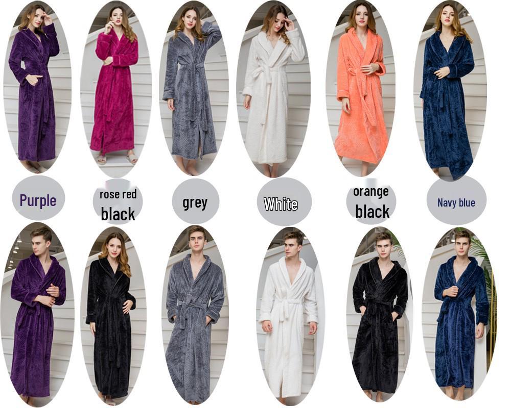 Women's and Men's Thick Flannel Morning Robe for Autumn/Winter Home Wear