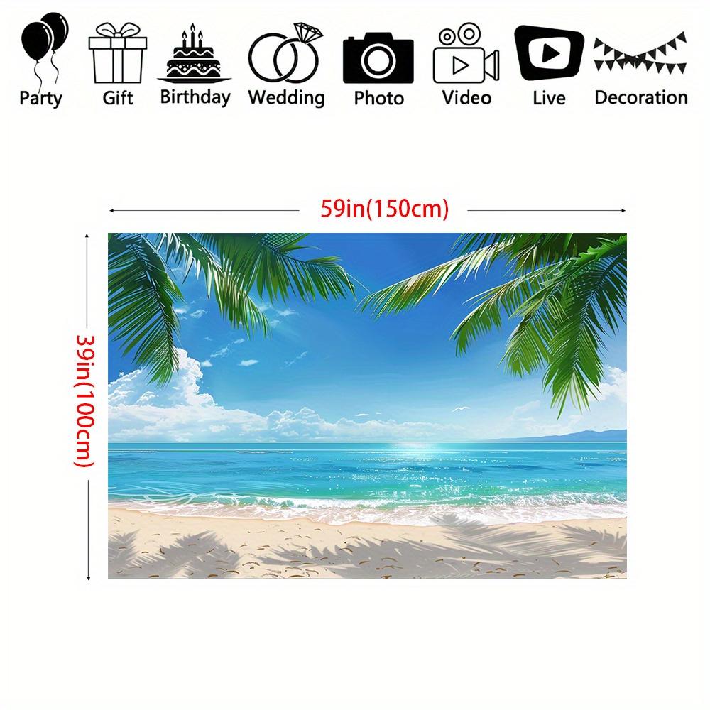 2D Beach Ocean Tapestry Coastal Wall Hanging Palm Leaves Sand Sea Sky Print Summer Vacation Theme Living Room Bedroom Decor Art