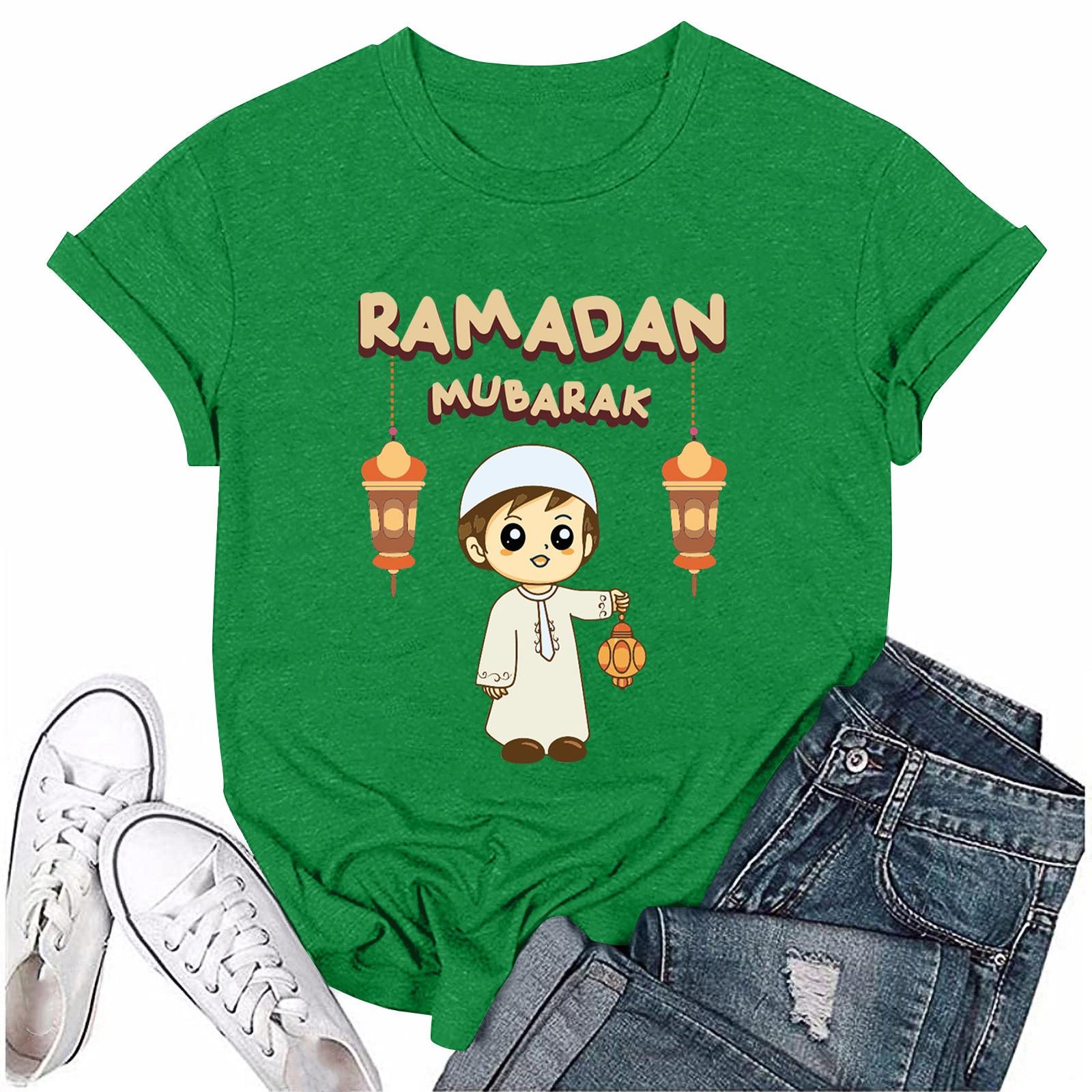 

Повседневная свободная футболка с принтом для девочек, круглый вырез, пуловер, топ с короткими рукавами 160 зелёный