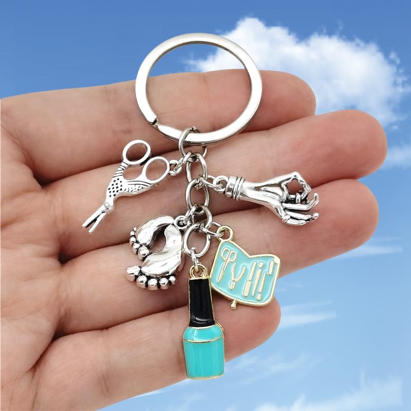 

Модный брелок для ногтей в винтажном стиле с мини-лаком для ногтей, брелок-ножницы для ключей небесно-голубой