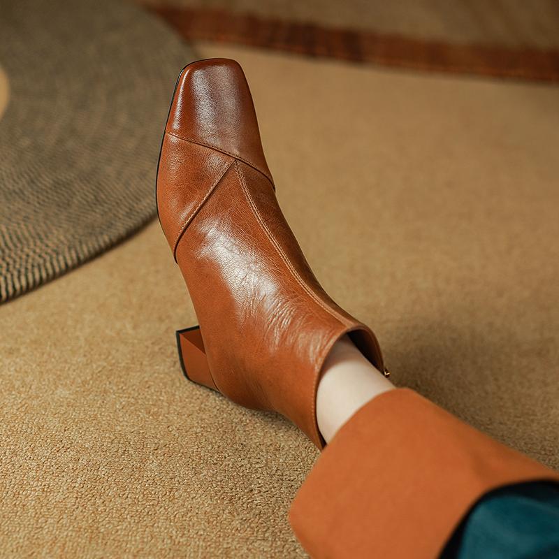 Fashion 2024 New Autumn Winter Fashion Women Boots Square Toe Ankle Boots Heels Shoes Female Ladies Shoes High Heels  Retro Modern