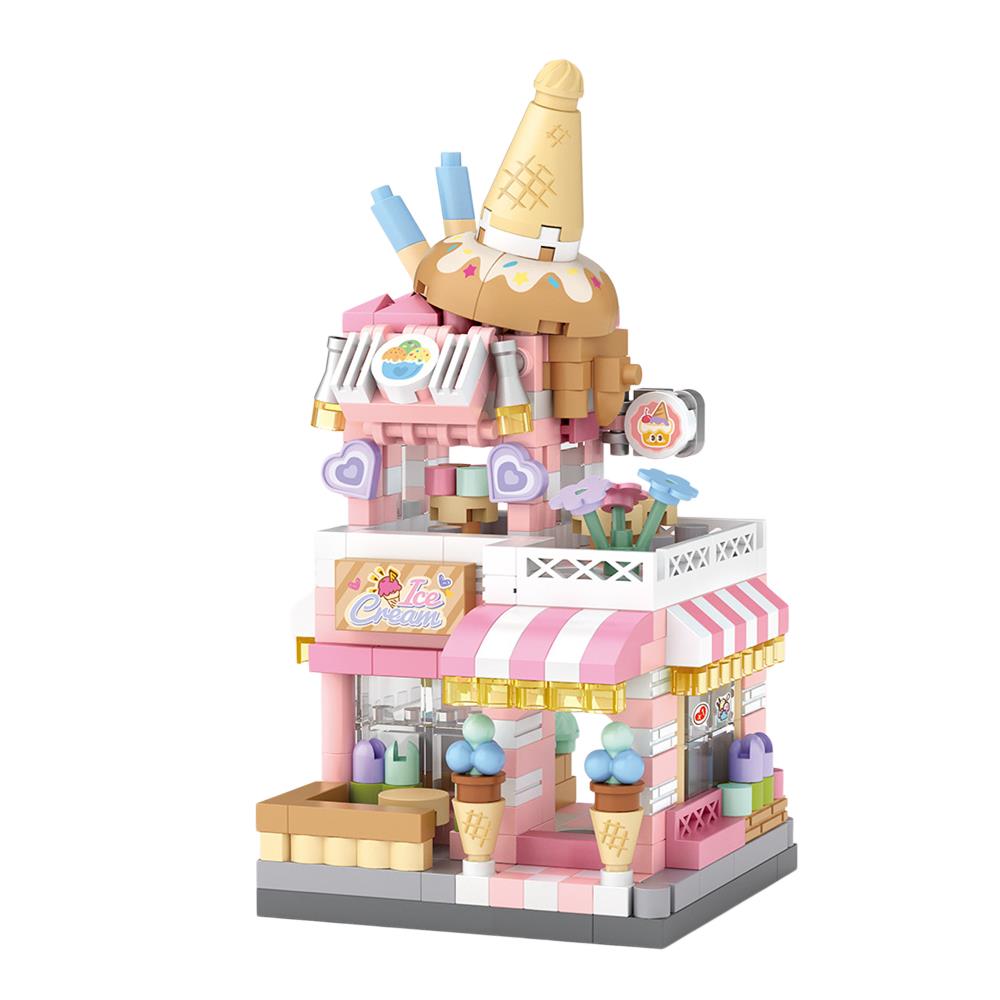 City Iandscape Building Block Scene Cafe Flower Shop Retail Building Block Model Ornament Toy Gift