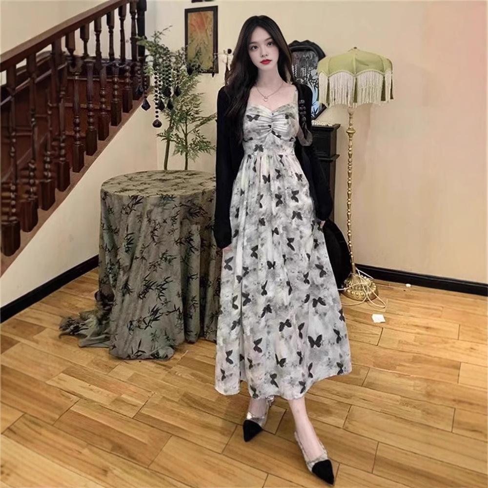 

Summer French Butterfly Flower Bodycon Spaghetti Strap Dress Extra Large