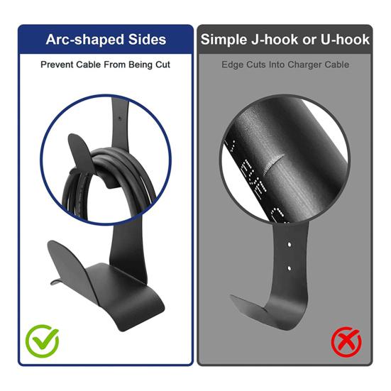 Electric Vehicle Charger Holder Wall-Mounted Bracket Anti-Cut Curved Edges Electric Vehicle Charger Hook for J1772 Socket Holster Base