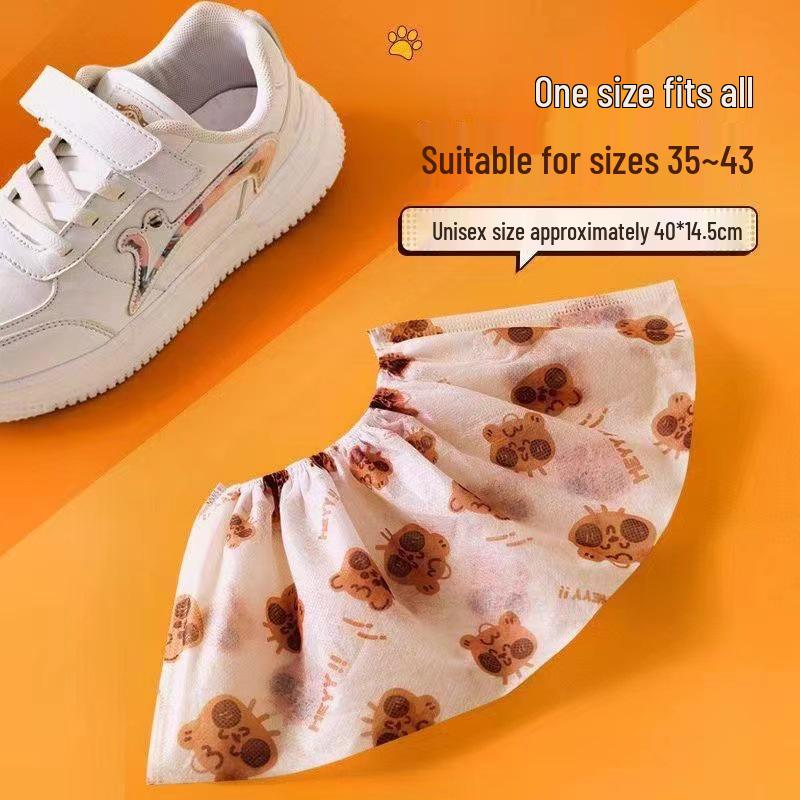 Cartoon Bear Print Non-Slip Disposable Shoe Covers for Kids