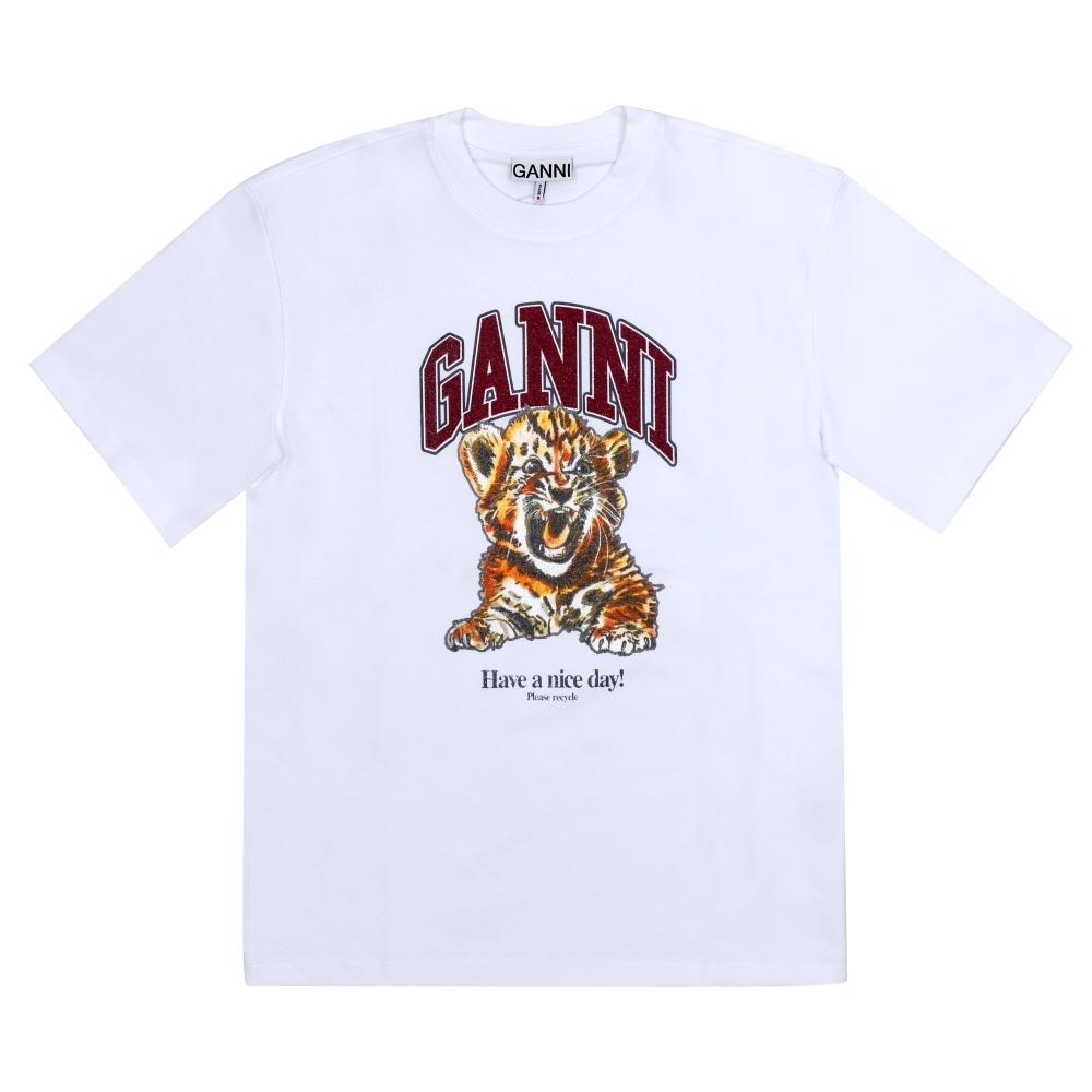 Ganni Baby Tiger RhineSTone Logo Women S T ShirT A1050060 151 A1050060 151 (XS)