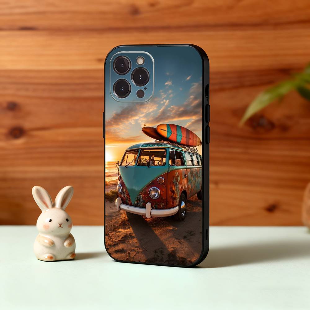 C-Combi V-Van Surfs Phone Case For iPhone17 16 15 14 13 12 11 Pro Max Plus,5G Soft Black Case