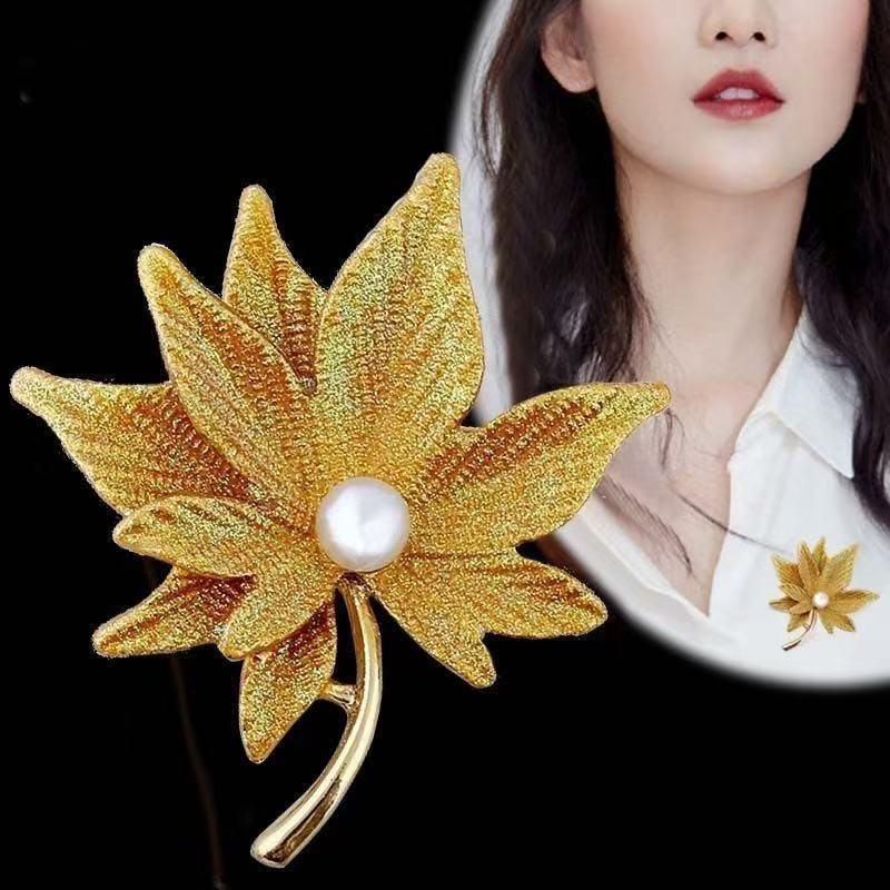 Korean Style Elegant Maple Leaf Brooch - Women's Anti-Exposure Fashion Accessory