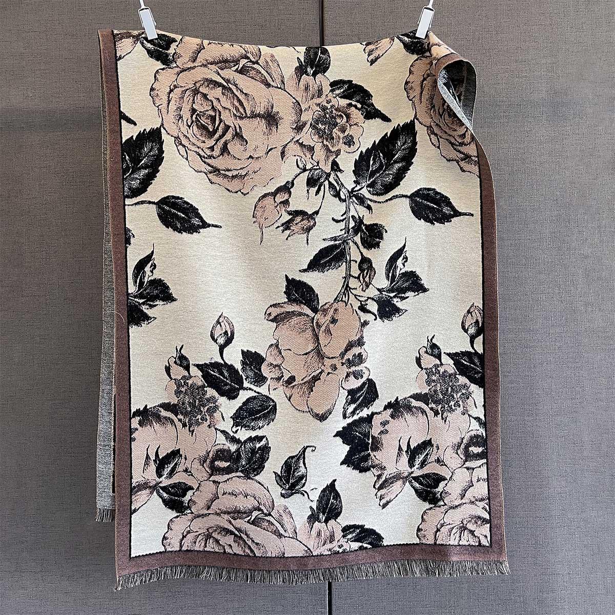 

Autumnwinter Warm Scarf 185*65Cm Tassel Shawl Women S Rose Print Imitation Cashmere Thick Warps Coldproof Windproof Blanket 185-65cm