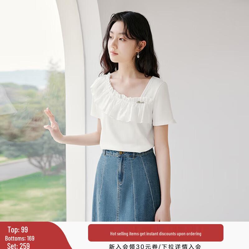 Xiangying 2025 Summer Women s Irregular Short-Sleeve T-Shirt L