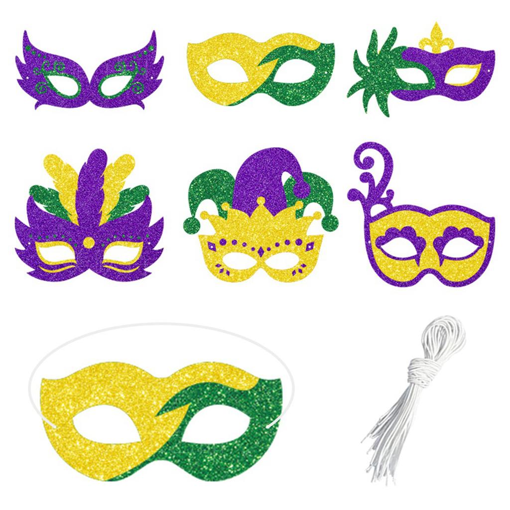 6pcs Set Glitter Mardi Gras Masks Yellow Purple Green Carnival Ball Masquerade Party Supplies Half Face Mask Decoration