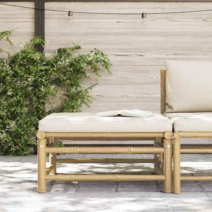 Maison Exclusive - Repose-pied de jardin avec coussin blanc crème Bambou
