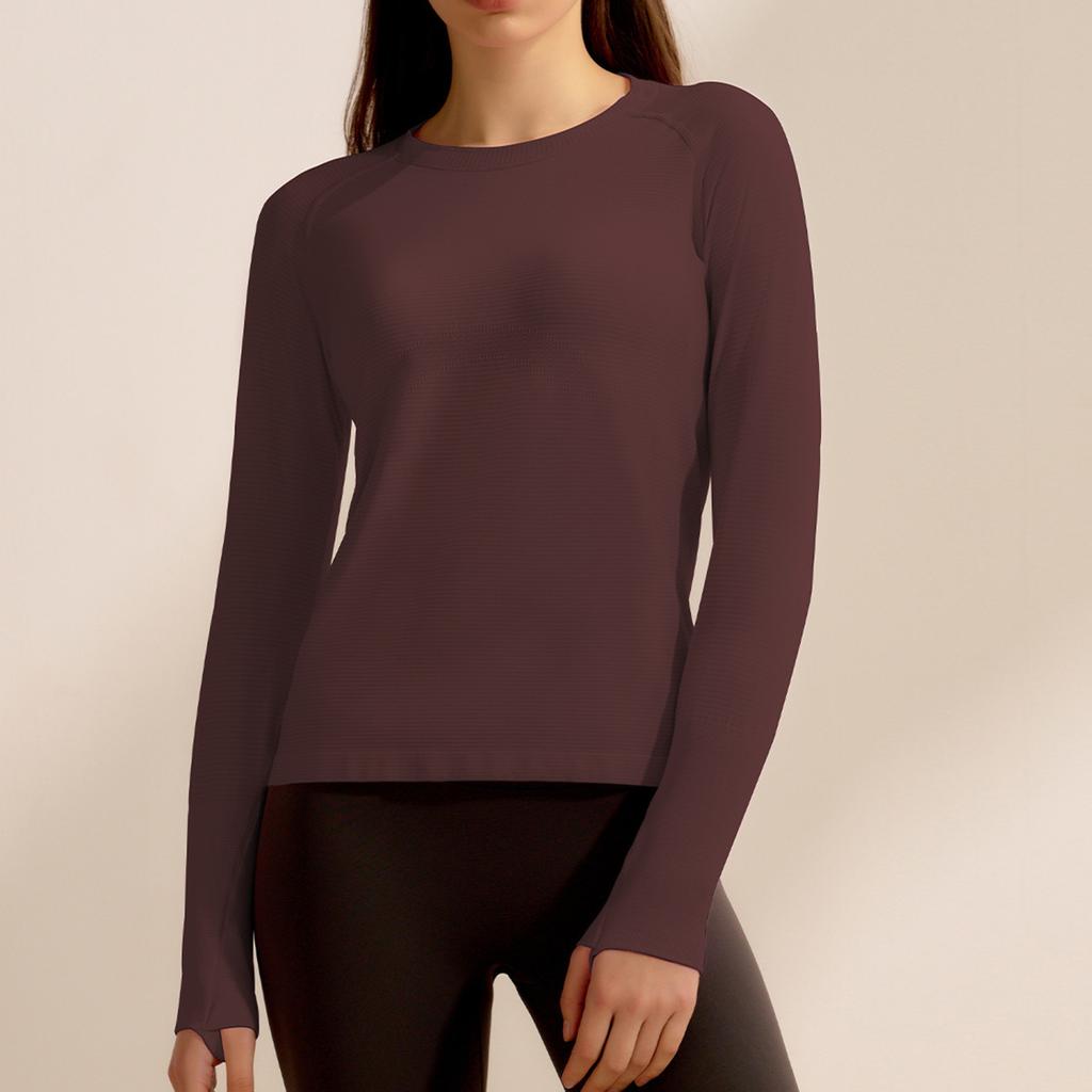 Dámská jednobarevná fitness souprava slim fit s návleky na prsty sportovní top s dlouhým rukávem