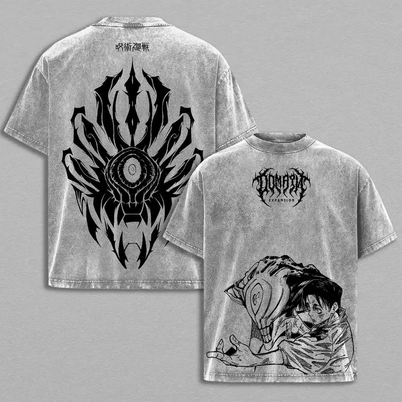Harajuku Anime Jujutsu Kaisen Graphic T-shirt Okkotsu Yuta Washed Oversized T Shirt Men Women Clothing Cotton Short Sleeve Tees XXL серый 1590₽