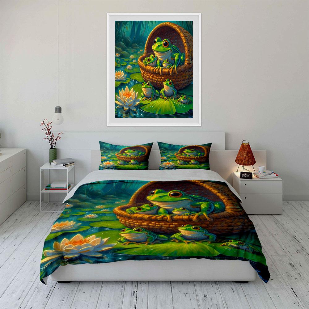 "Whimsical Frogs’ Lily Paradise" Bedding Sets Duvet Covers Pillowcases(1* Duvet Cover 2* Pillowcases Without Duvet Insert)
