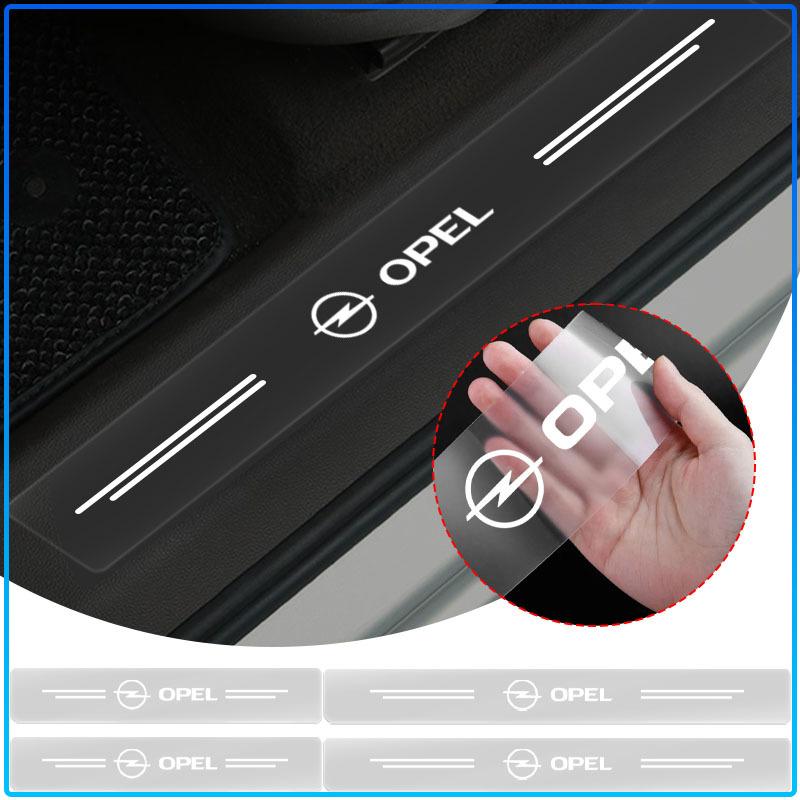 4 Stuks Auto Drempelbeschermer Transparant Decoratief Badge 3D Sticker Voor Opel crosa d astra h insignia astra j zafira b mokkaastra vivaro astra g