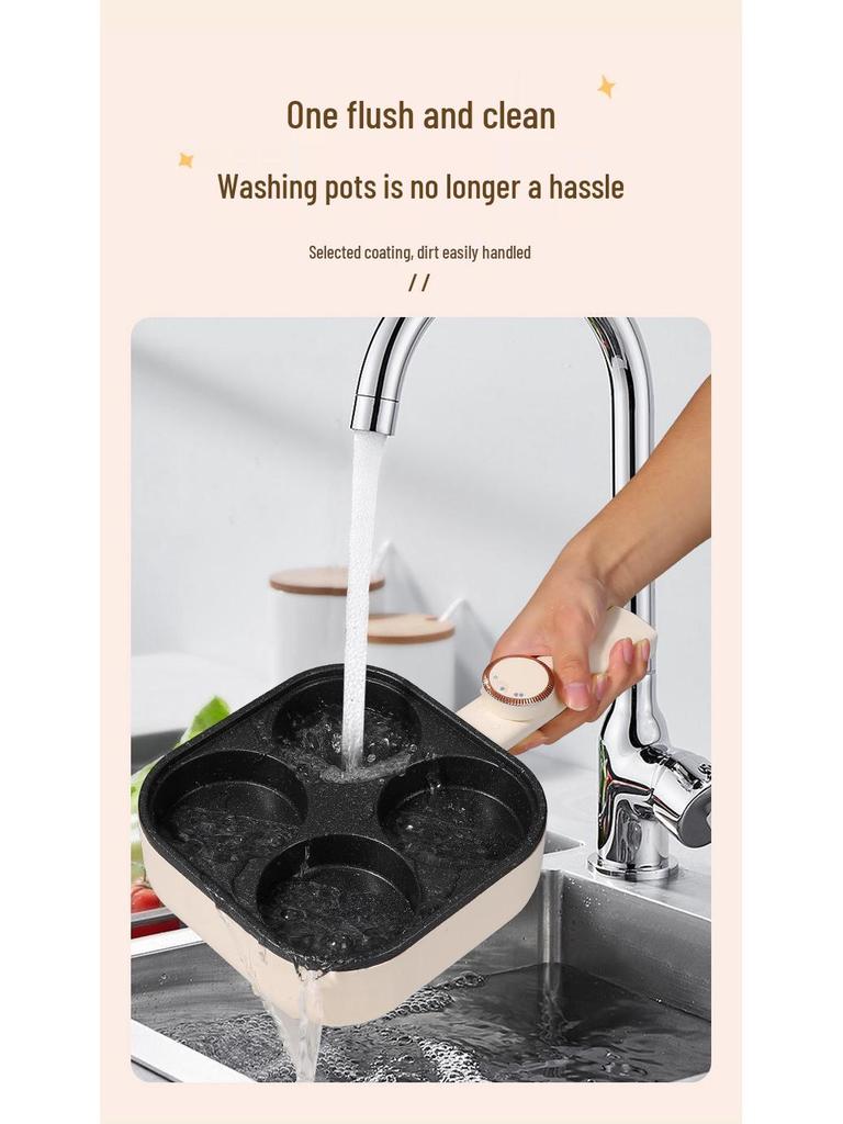 Adjustable Temp Non-Stick Egg & Burger Frying Pan: Four-Hole Multi-Functional Breakfast Machine