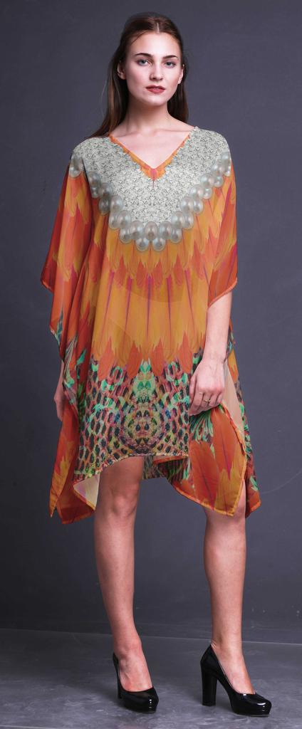 Phagun Short Caftan Midi Dress Beach Swimwear Cover Up Womens Kaftan-4X-5X