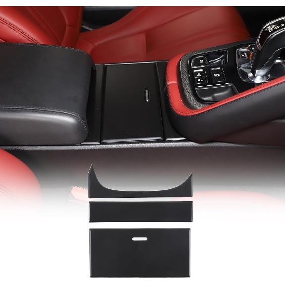 

Daeiclru Car Central Control Storage Box Panel Trim Cover Compatible with Jaguar F-Type 2013-2026, ABS Center Consoles Water Cup Holder Panel Cover Matt Black