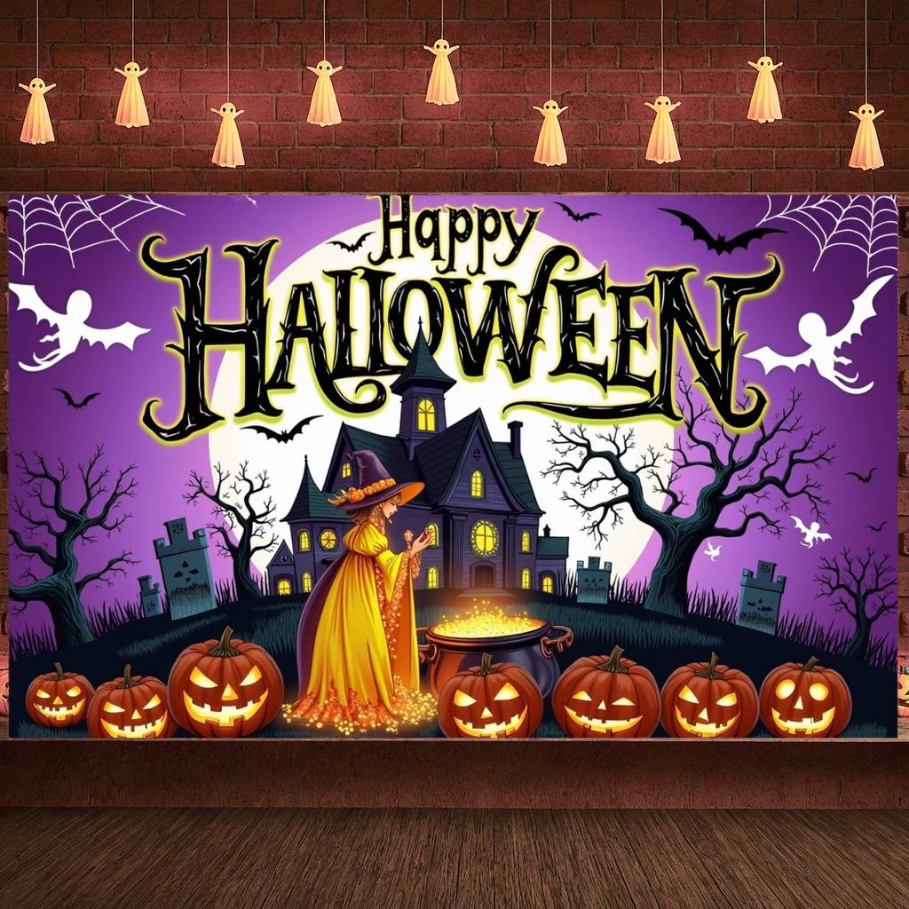 Spooky Decoration Gothic House Halloween Party Banner Photo Prop Material Haunted House Banner For Photo Shoot Costume Party