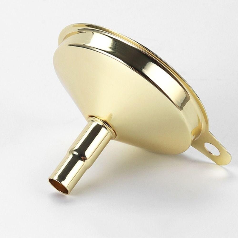 Stainless Steel Kitchen Funnel Gold Color Metal Filter Metal Funnel Functional Design Cone Shape Oil Liquid Funnel Kitchen Use