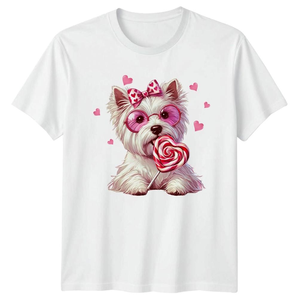 Westie Puppy Lollipop Hearts Unisexs Tee Unisexs Graphic TShirt S