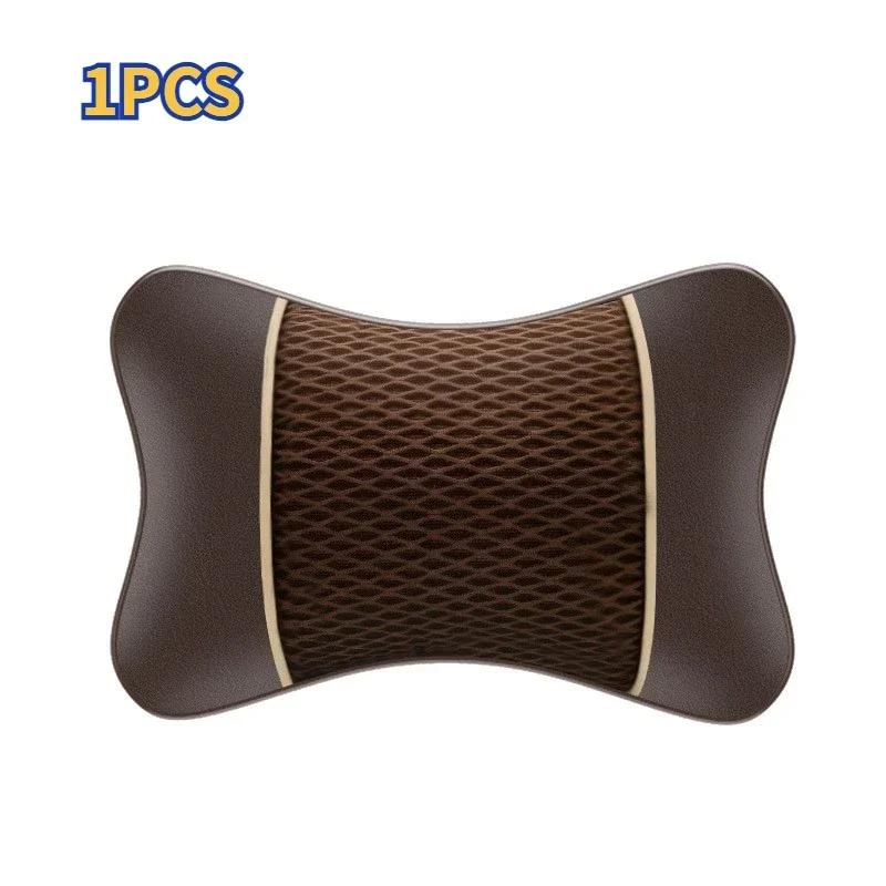 Leather Knitted Car Pillows Headrest Neck Rest Cushion Head Support Seat Accessories Auto Black Safety Pillow Universal Decor