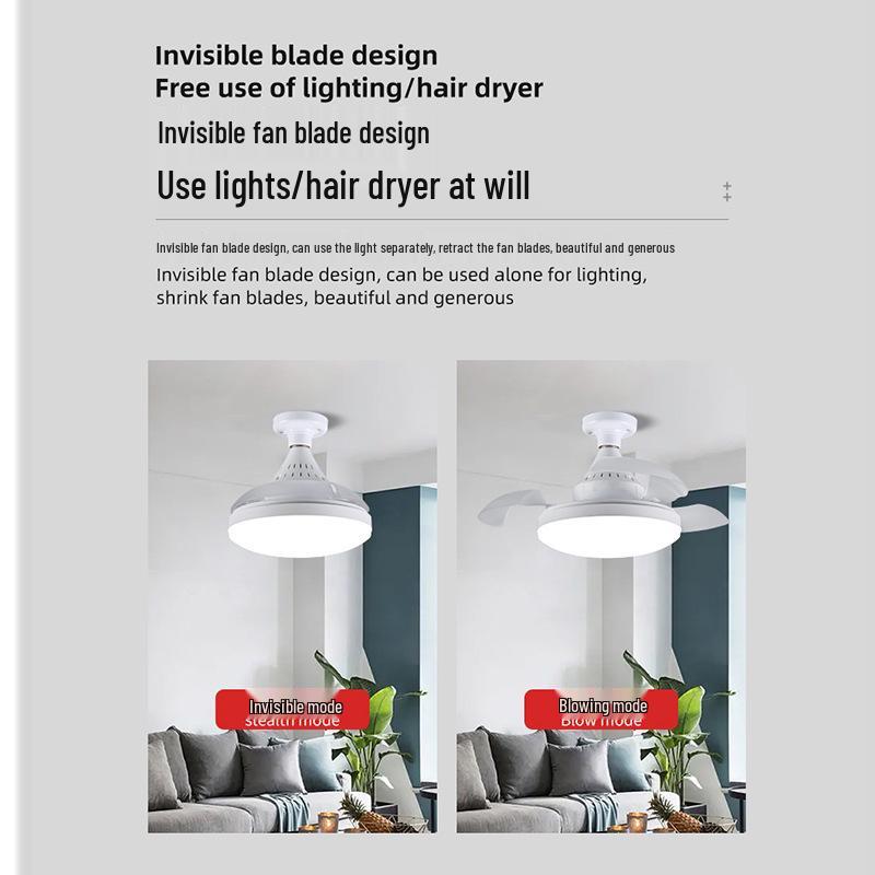 Screw-In Ceiling Fan with Light - Smart Invisible Chandelier for Living, Dining, and Bedroom