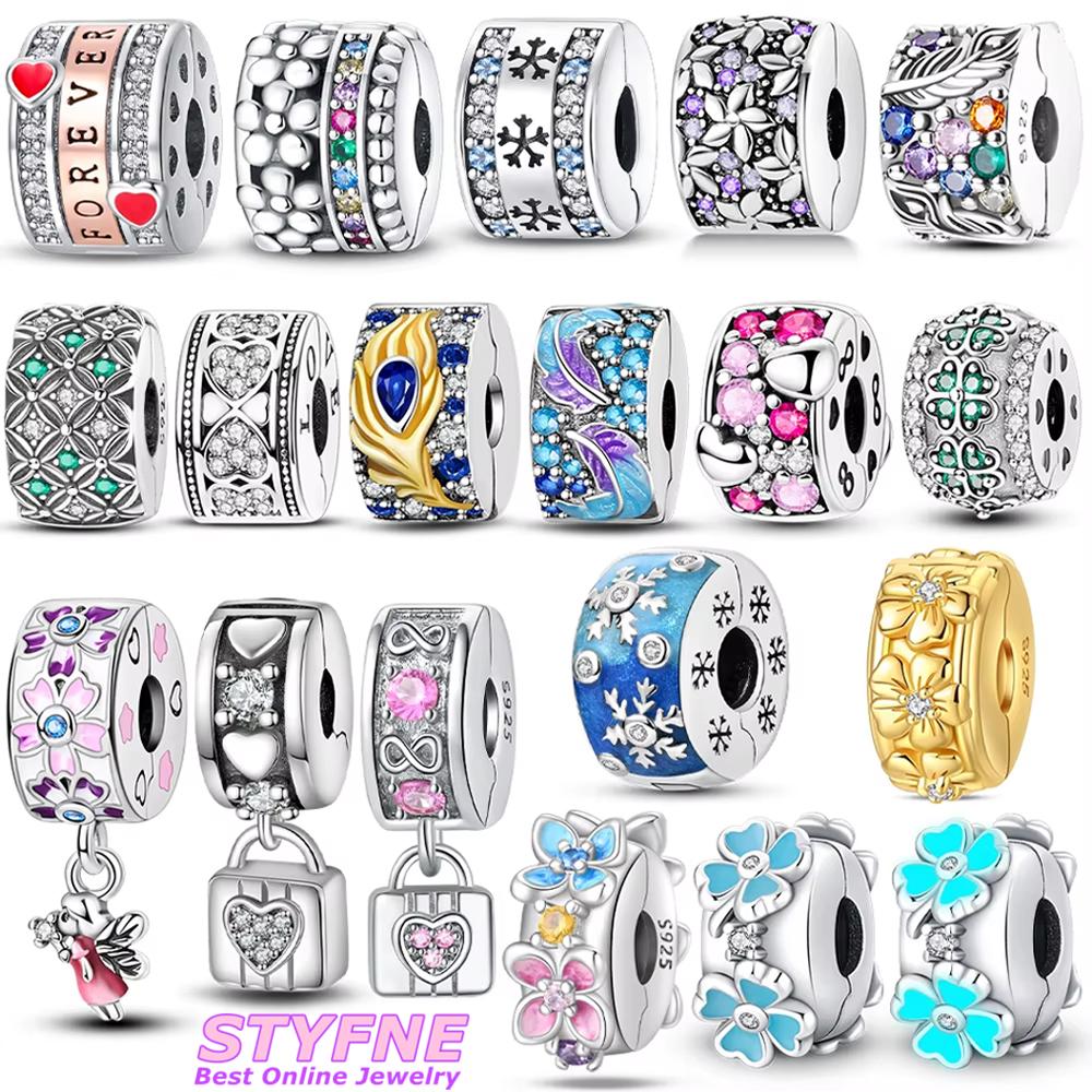 Classic Genuine Copper Four-Leaf Clover Pink Zircon Snowflake Lock Heart Bead Fits Bracelets Jewellery Do-It-Yourself Gifts Accessory