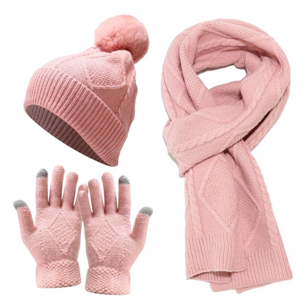 3 Pcs/Set Men Winter Hat Scarf Gloves Set Thick Knitted Warm Elastic Ear Five Fingers Windproof Winter Outdoor Cyclin