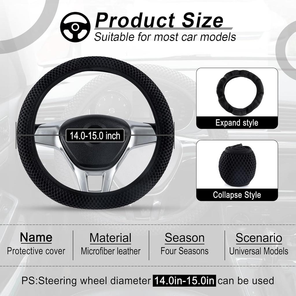 Alpmosn Elastic Stretch Steering Wheel Cover, Universal Interior Accessories Steering Wheel Cover for Women & Men, Breathable Microfiber Ice Silk,