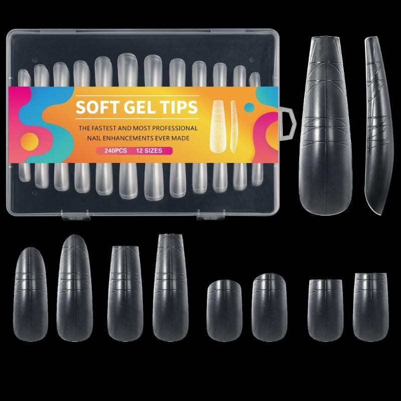 Clear Nail Extensions for Women Professional Long Transparent Acrylic Tips with Measuring Scale Full Cover False Nail