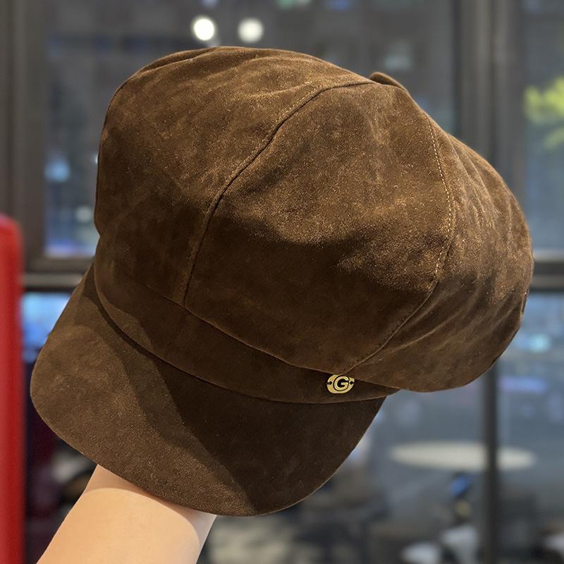 

Осень и Зима Новая Замшевая Восьмиугольная Беретка Женская Японская Универсальная Ретро Большой Окружности Головы Подчеркивающая Лицо Шляпа Маленького Художника M（56-58cm）