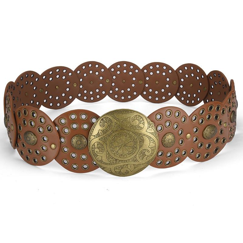 

Модный уникальный ретро пояс для женщин, изготовленный из качественной искусственной кожи с акцентами-люверсами Camel